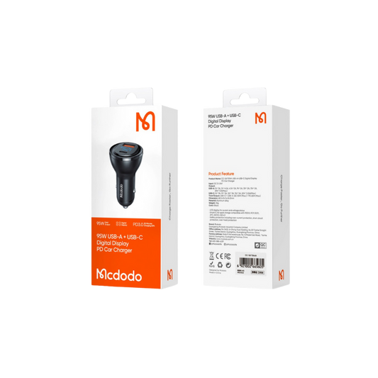 95W USB-A USB-C Digital Display PD Car Charger
